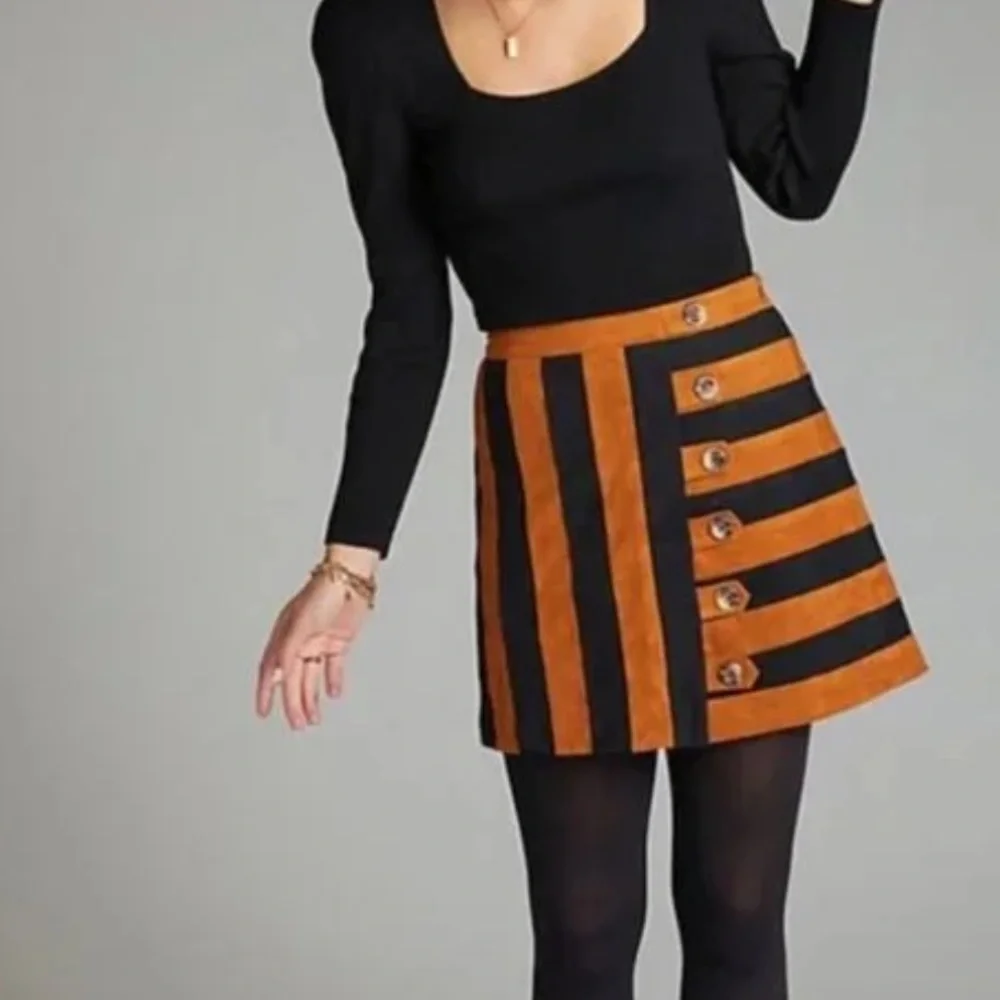 Striped Black and Brown Button-Up Skirt - Picture 4 of 8